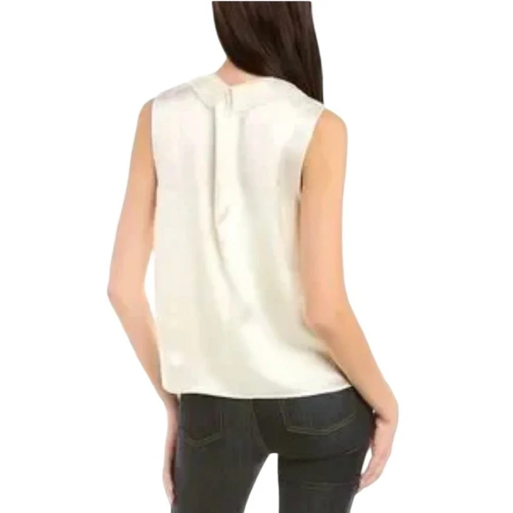 Tory Burch SZ 12 Floral‎ Embroidered Beaded Silk Top Lace Peter Pan Collar Ivory